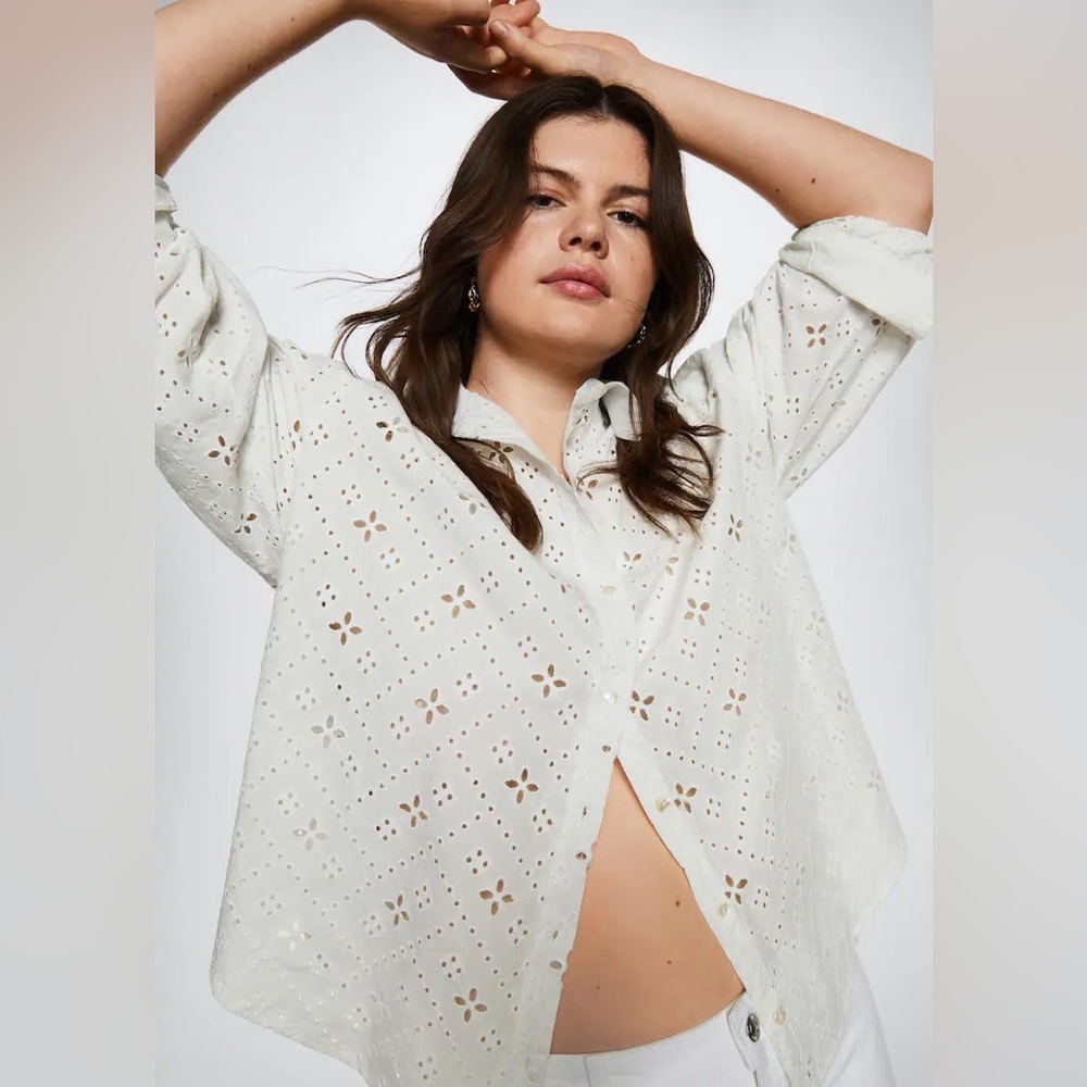 ▫️Mango▫️White Cutwork Eyelet Button Down Shirt